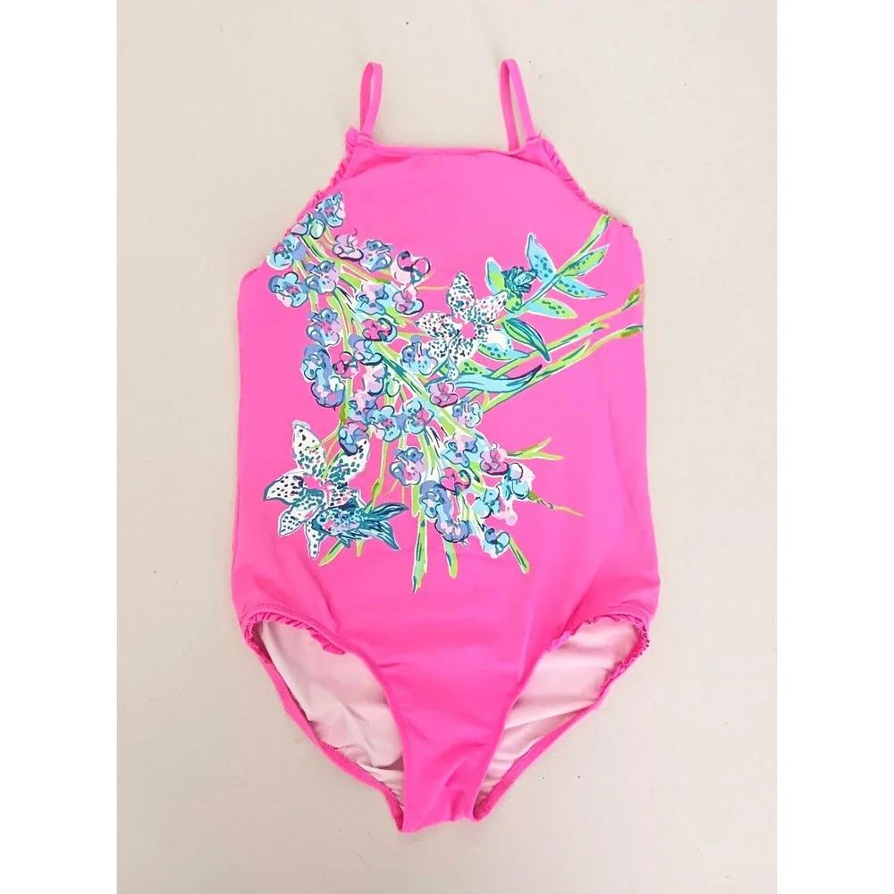 NEW Lilly Pulitzer Girls Juliet One Piece Swimsuit Pink Tropics Sz 10